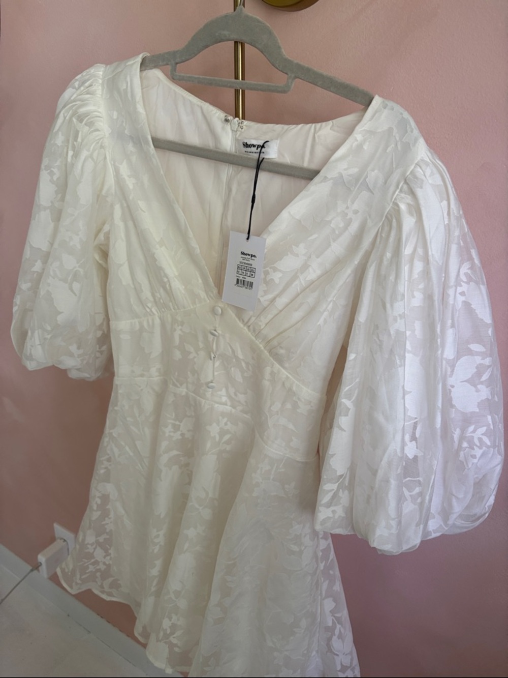 NWT Showpo Puff Sleeve Mini Dress - White - Picture 6 of 7
